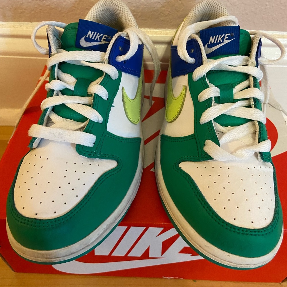 Girls Nike Dunk green/white/blue size 3